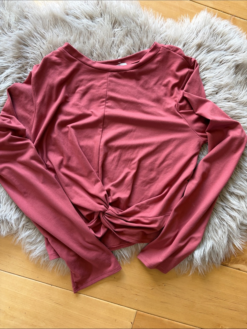 gaze Twist-Front Long Sleeve Top in Rosewood